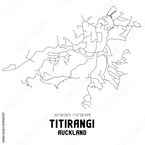 Titirangi, Auckland, New Zealand. Minimalistic road map with black and white lines