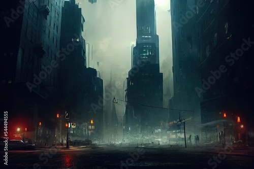 dystopian gotham city, hyperrealistic, cinematic lighting