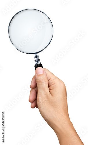 Hand holding magnifying glass