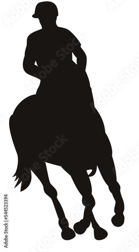 Ill lustration of a horse and jockey equestrian show riding front silhouette done in retro style.
