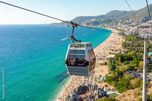 Cable car to fortress over Cleopatra beach in Alanya, Turkey