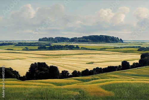 landscape with cornfields and meadows in regional parc de caps et marais d'opale in the north of france
