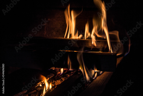 cosy winter fireplace, fire flame