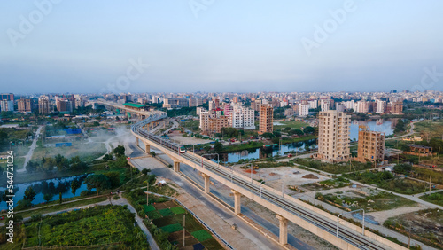 Dhaka Metro Rail Project. Dhaka Skyline. Mass Rapid Transport of Dhaka City, Bangladesh. Dhaka Metro Mega Project of Bangladesh