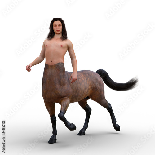 3D rendering of a centaur half man, half horse creature from Greek mythology walking isolated on a transparent background.
