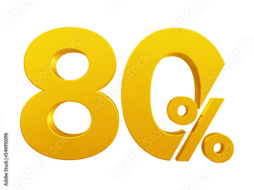  Golden eighty percent sign, 80% off, Sales concept, 3d rendering, png