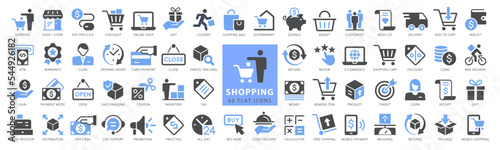 Shopping icons 100, set shop sign e-commerce for web development apps and websites, full vector collection