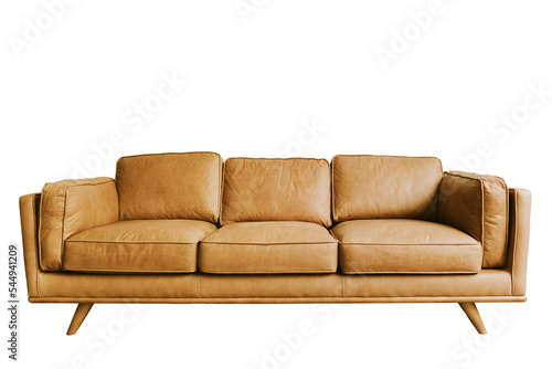 Beautiful leather sofa living bed isolated on a white background. Isolated bed furniture.