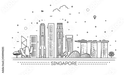 Singapore detailed monuments silhouette. Vector illustration