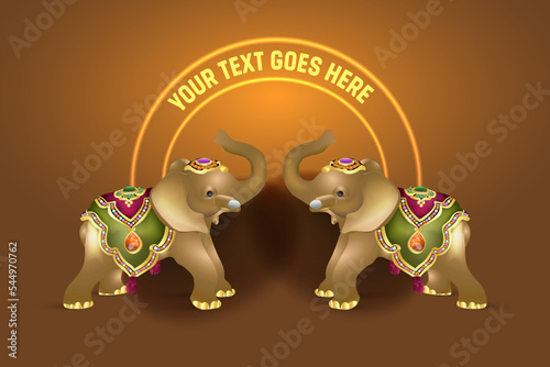 Luxury two golden color Elephant facing Decorated with Jewells illustration 