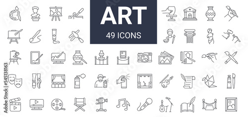 Set of 49 art and entertainment icons. Editable stroke