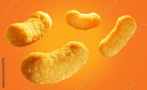 Cheese Corn crunchy snacks. Corn chips. 3d illustration. Isolated on background.