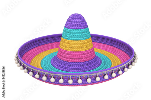Hat multicolored sombrero isolated on a white background, 3d render