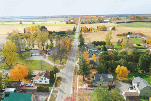 Aerial scene of Vittorio, Ontario, Canada in Fall