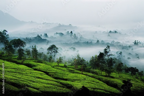 Morning foggy tea plantation in Munnar, Kerala, India.
