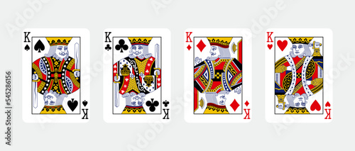 Four King in a row - Playing Cards, Isolated on white