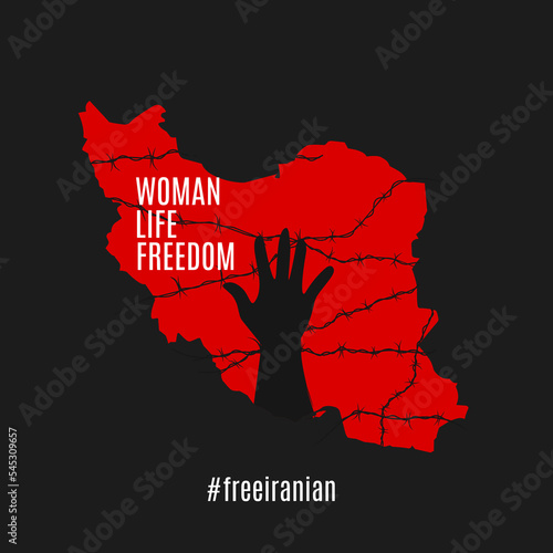 illustration vector of woman life freedom,wire in iran map,hand sign,perfect for poster,etc