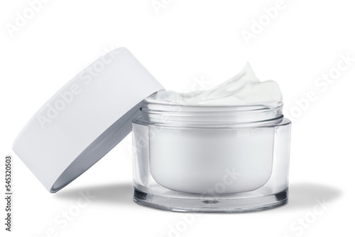 White beauty cream in the glass jar