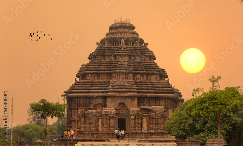 Konark Sun Temple at sunrise - An acient temple built built in the 13th century at Puri Odisha, India designated as a UNESCO World Heritage site.