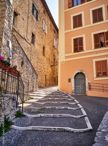 Scenic view of an old street with stairs found in the town of Ferentino, Italy