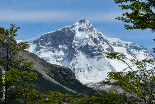 View of snowcapped peak Cerro San Lorenzo in Patagonia, Argentina
