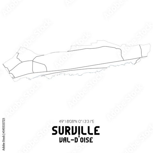 SURVILLE Val-d'Oise. Minimalistic street map with black and white lines.