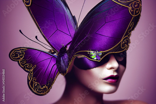 Beautiful exotic woman with colorful masquerade mask illustration