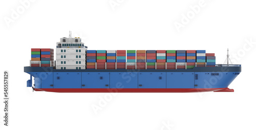 Cargo ship or vessel with containers isolated on white
