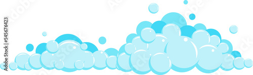 Cartoon soap foam with bubbles. Light blue suds of bath, shampoo, shaving, mousse. 
