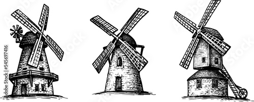 Old windmills ink sketch.