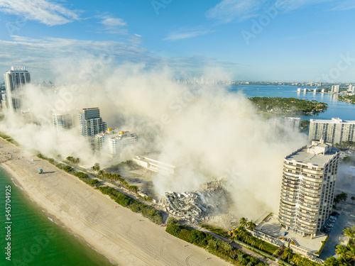 Aerial drone photo of the Deauville Hotel moments after it's implosion