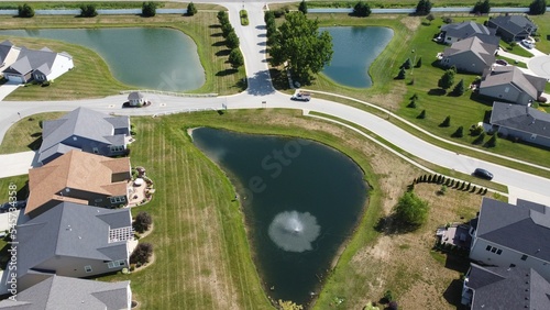 Aerial view of the summerlyn subdivision entrance pond