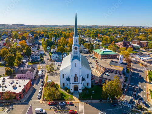 First Congregational Church of Woburn at 322 Main Street in historic downtown Woburn, Massachusetts MA, USA. 