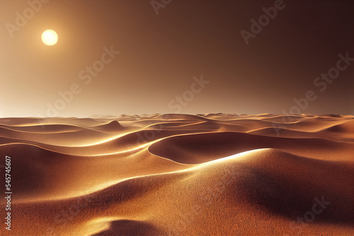 3d render Beautiful Arabian desert with warm gold colors at sunset