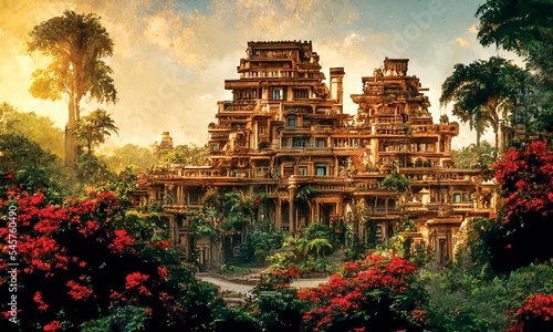 The lost city in the jungle, Illustration of El Dorado, golden palace