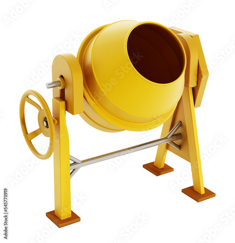 Yellow concrete mixer on transparent background