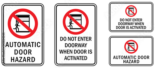 Parking lot garage automatic door hazard sign set of vector