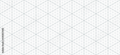 Isometric grid seamless pattern. Outline isometric graph template background. Hexagon and triangles line seamless texture. Vector illustration on white background.