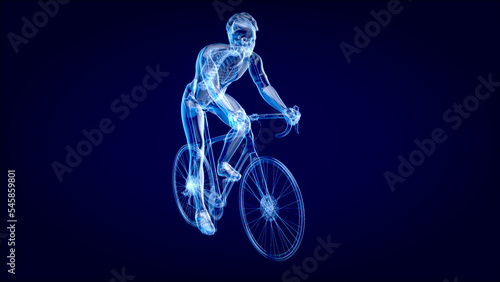 3D Illustration of an anatomy of a X-ray cyclist riding with abstract art