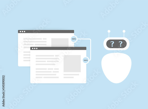 Duplicate SEO Content vector illustration concept. Search robot finds closely similar, same duplicate website pages content