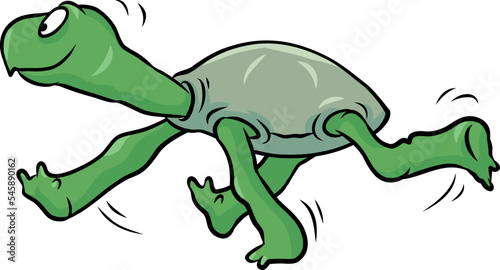 niedliche grüne Schildkröte rennt mit rasend schnellen Schritten