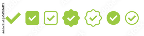 Checkmark icon. Green check mark vector set. Checked checkbox sign. Approved symbol. Isolated v checkmark icon.