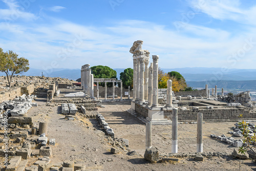 Temple of Trajan at Acropolis of Pergamon Ancient City Ruins in Bergama, Izmir, Turkey