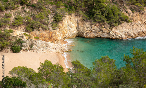 Beautiful wild beach- turquoise mediterranean sea and sand- Costa brava