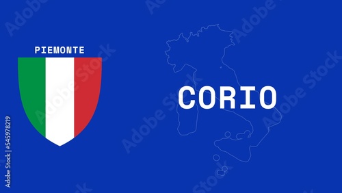 Corio: Illustration mit dem Ortsnamen der italienischen Stadt Corio in der Region Piemonte