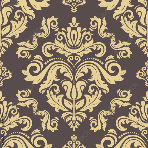 Orient vector classic pattern. Seamless abstract background with vintage elements. Orient brown and yellow pattern. Ornament for wallpapers and packaging