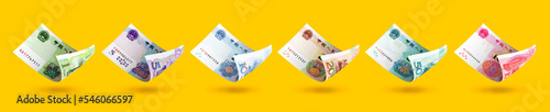 Set of Chinese yuan notes denominations. 3d illustration