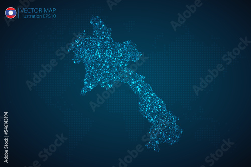 Map of Laos modern design with abstract digital technology mesh polygonal shapes on dark blue background. Vector Illustration Eps 10.