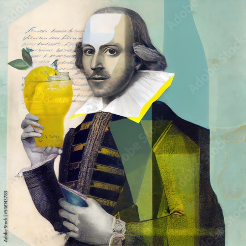 Shakespeare drinking lemonade illustration generated with Artificial Intelligence