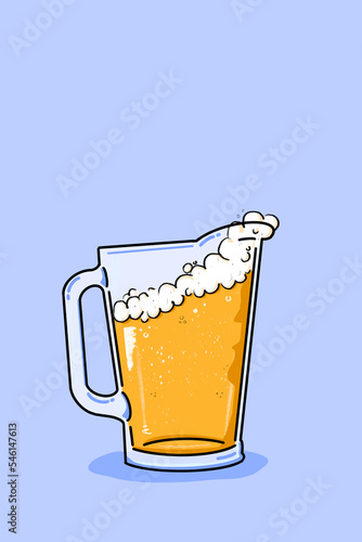 Illustration of a beer pitcher with foam on a blue background
